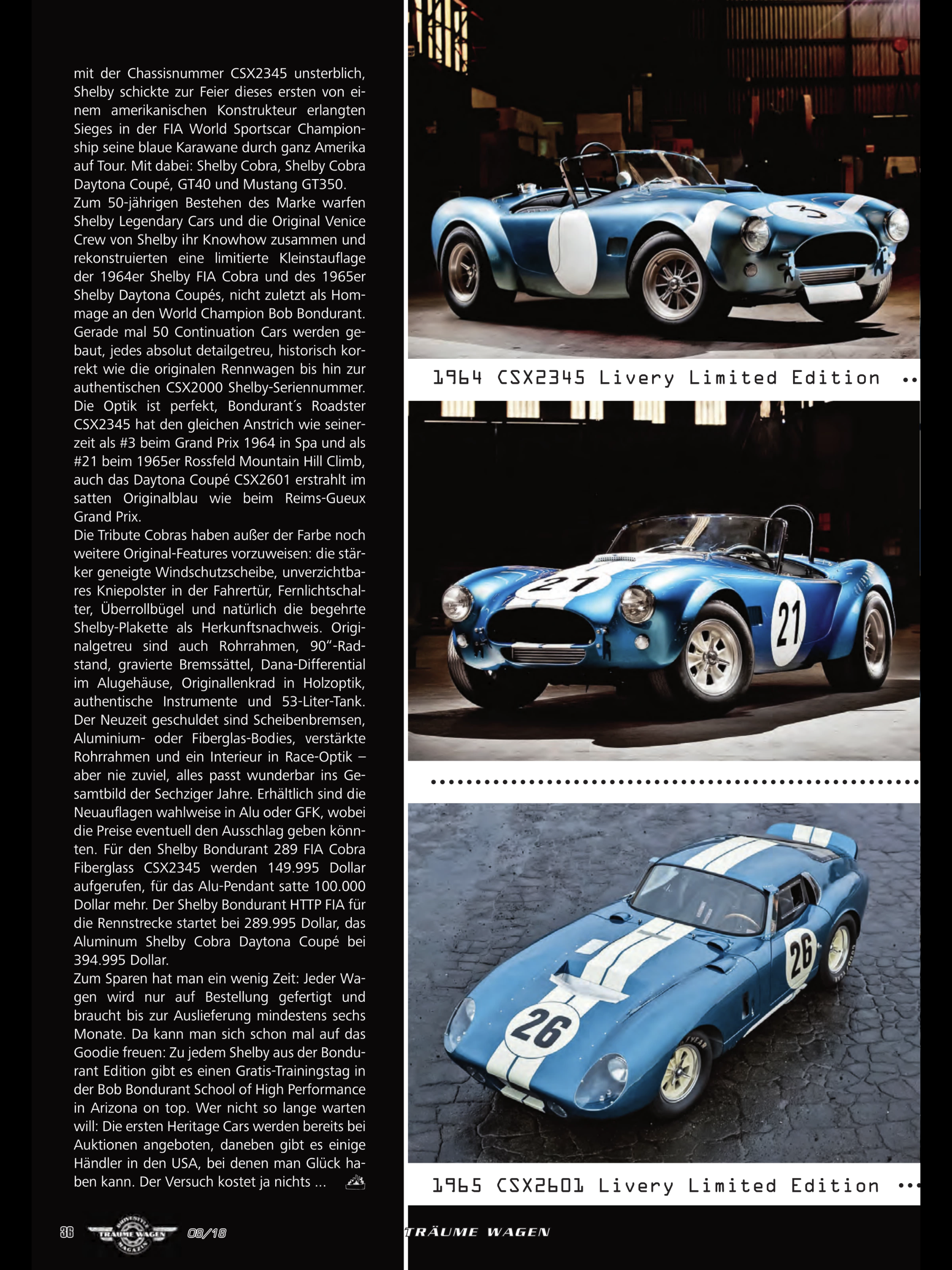 Träume Wagen — Legende³ page 36, CSX2345 and CSX2601 Livery Limited Edition Cobras in studio